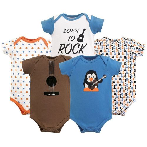 Luvable Friends Baby Boy Cotton Bodysuits 5pk, Rock, 3-6 Months