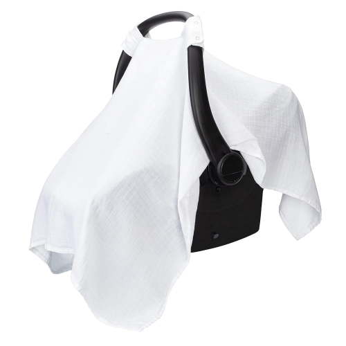 Comfy Cubs Muslin Cotton Baby Car Seat Cover, Universal Fit, Newborn Infant Protection, for Boys and Girls (White)