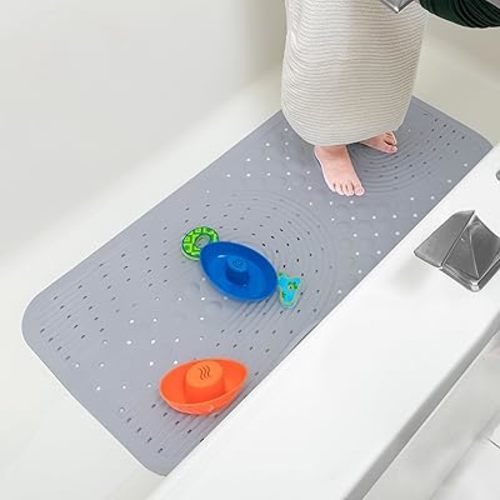 Nuby Cushioned Bath Mat for Babies and Toddlers - Non-Slip Shower and Bathtub Mat with Suction Cups - Gray