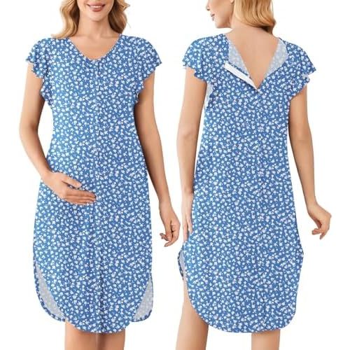 Ekouaer Labor and Delivery Gown 3 in 1 Nursing/Hospital/Breastfeeding/Maternity Flying Short Sleeve Nightgown with Button