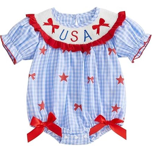 Baby Girl Fourth of July Outfit My First 4th of July Bubble Romper American Flag Smocked Onesie Cute Clothes