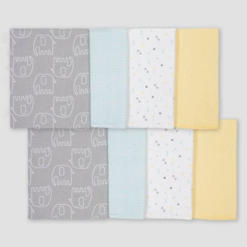 Gerber Baby 8pk Elephant Burpcloth - Yellow/white/gray