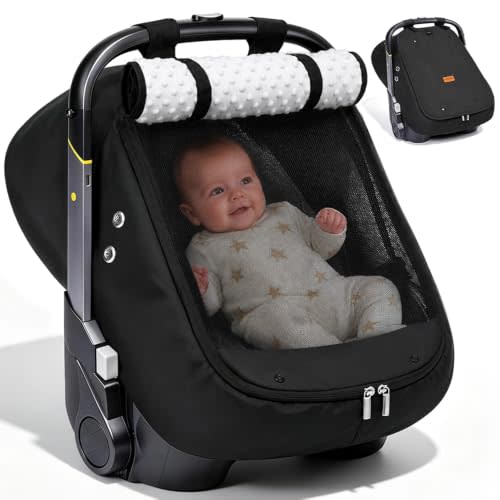 Bioby Waterproof Baby Car Seat Cover, Infant Car Seat Cover for Boy Girl | Roomy Cozy Windproof Sun Protection Baby Carseat Covers Canopy with Breathable Net and Holes, Universal Fitted Black