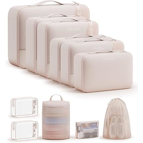 11 Set Packing Cubes for Travel, Gifts for Women Mom Kids, TSA Approved Bags for Makeup, Cosmetic, Toiletry, Suitcase Organizers for Checked Luggage, Cruise Essentials, Airplane Accessories, Beige