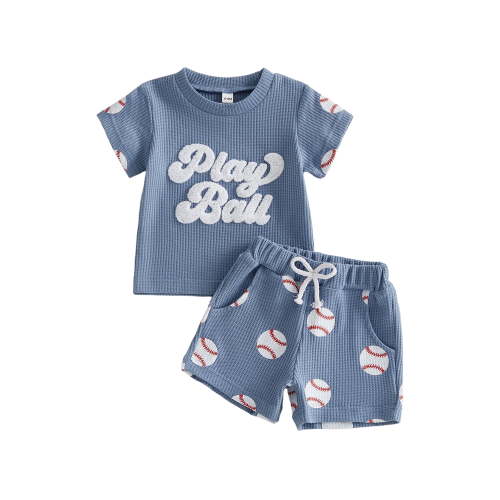 AceBaby Toddler Baby Boys Summer Shorts Sets 3M-5T Short Sleeve Letter Embroidery Tops and Baseball Print Shorts 2Pcs Outfits