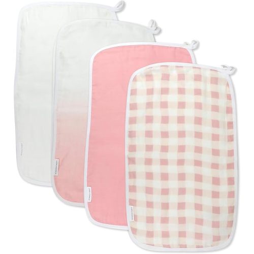 HonestBaby Organic Cotton Multi-layer Burp Cloths Multipack, 4-Pack Peach Skin Painted Buffalo Check, One Size