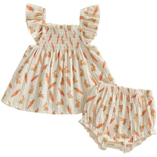 CIYCUIT Infant Baby Girl Summer Smocked Clothes Floral Ruffle Shirt Tops Bloomers Shorts Toddler Cute Outfits Set