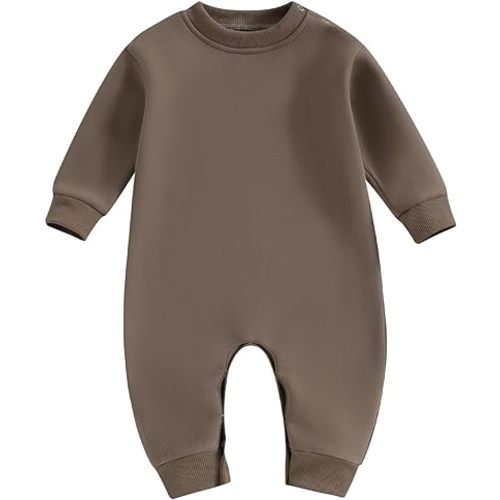 Newborn Baby Boy Girl Fleece Romper Jumpsuit Solid Long Sleeve Thick Warm Sweater Bodysuit Fall Winter Outfit Clothes