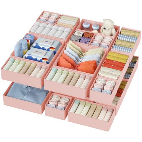 DIMJ Drawer Organizer Clothes - 20 Pack Closet Drawer Organizer Bins for Baby Clothes Storage, Fabric Dresser Organizer for Nursery Bedroom, Foldable Small Drawer Dividers for Underwear Socks