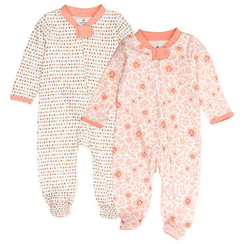 The Honest Company® 2-Pack Floral Organic Cotton Sleep & Play Footed Pajama in Peach