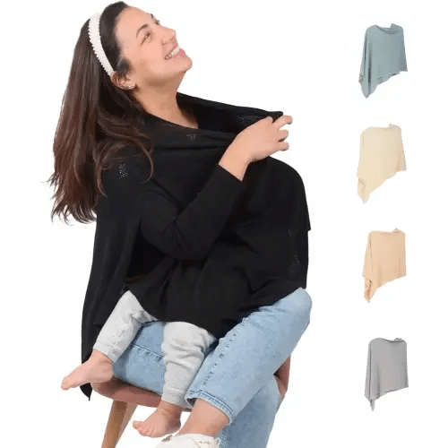 Breathable Nursing Cover Up for Breastfeeding - Privacy Nursing Covers - Newborn Essentials Must Haves - Improved Ponchy by Gold Mamas - Ebony