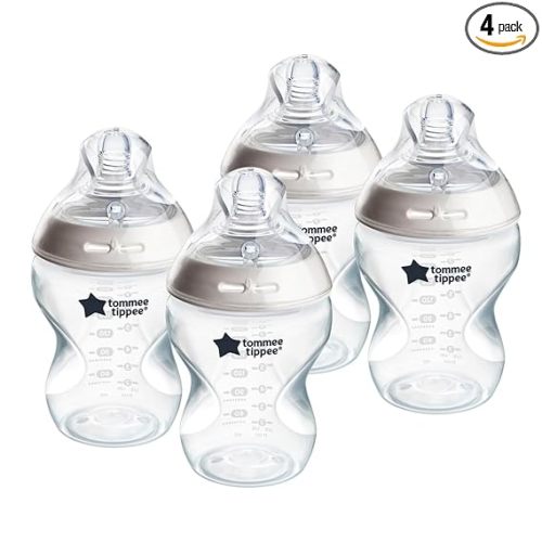 Tommee Tippee Natural Start Anti-Colic 9 oz BPA Free Baby Bottles, 0+ Months, Slow Flow Breast-Like Nipple, Self Sterilizing, Designed for Seamless Transition Between Bottle & Breast, Clear, Pack of 4