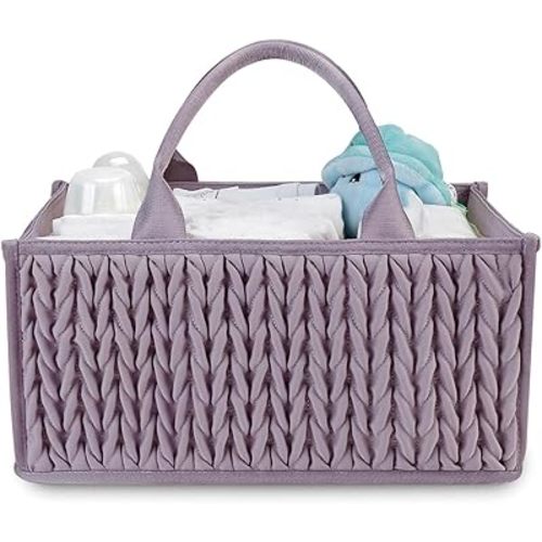MOMIGO Baby Diaper Caddy Organizer - Fahion Mahua Water-resistent Nursery Storage Basket for Diapers and Baby Wipes, Diaper Stacker Car Organizer, newborn nursery Gift (Purple)