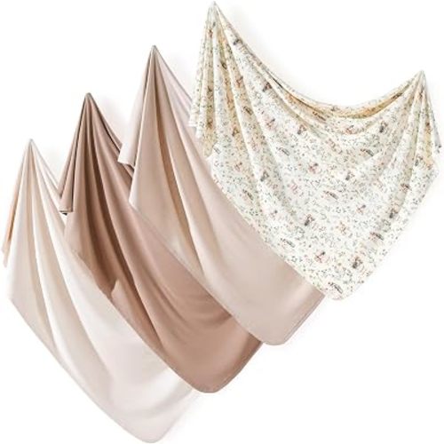 GRSSDER 4-Pack Ultra Soft Stretchy Jersey Knit Baby Swaddle Blankets, 33x44