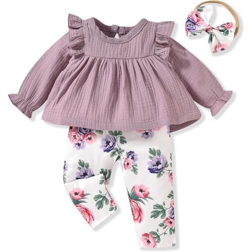 HINTINA Infant Baby Girl Long Sleeve Fall Winter Outfits With Headband
