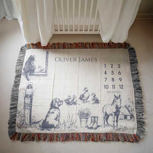 Vintage Farm Milestone Blanket Farm Theme Baby Month Blanket Farm Nursery Decor Farm Baby Shower Gift Farming Woven Blanket Farming Nursery