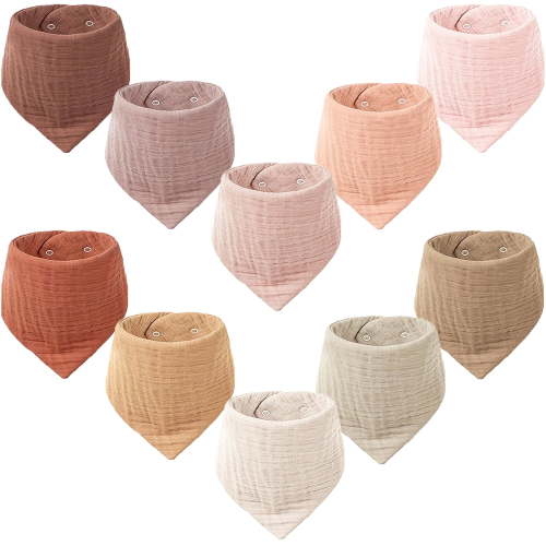 Muslin Baby Bibs for Boys Girls, 10 Pack Drool Bibs, Muslin Triangular Scarf Baby Bibs,Super Absorbent Organic Cotton Neckerchief for Infants Toddlers