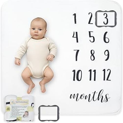 Baby Monthly Milestone Blanket, Premium 265GSM Soft Flannel Fleece, Large Photography Background Blanket for Baby Boys and Girls, Photo Prop for Newborn 1 to 12 Months, for Mom, 47"x47" Large