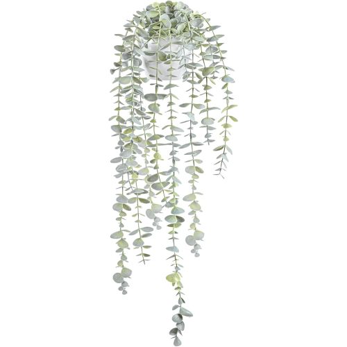 Decorative Hanging Plants for Shelf, Faux Ivy Eucalyptus Vine, Fake Greenery in White Bigger Pot (Light Green, 1PCS)