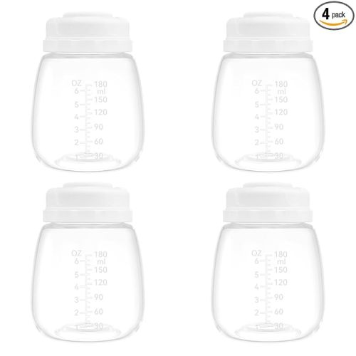 Breast Milk Collection and Storage Bottles, 6oz/180ml, Compatible with Spectra S1 S2 9 Plus, Motif Luna, and Most Wide-Mouth Flanges, Work with Spectra Bottles for Pumping, 4 Pack