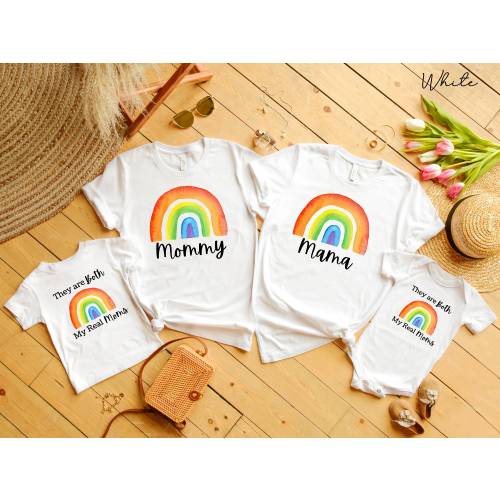 Lesbian Moms Rainbow Pride Matching Family Shirts & Baby Bodysuit