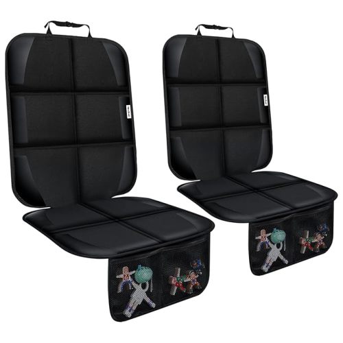 Meolsaek Car Seat Protector for Child Car Seat, Durable 600D Fabric Waterproof Car Seat Cover with Thick Pad Non-Slip Backing (No Imprints) (2 Seat Protector Black)