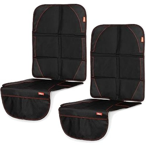 Diono Ultra Mat Pack of 2 Full Size Car Seat Protectors For Under Car Seat, Crash Tested With Premium Ultra Thick Padding For Durable, Water Resistant Protection, Includes 3 Mesh Storage Pockets,Black
