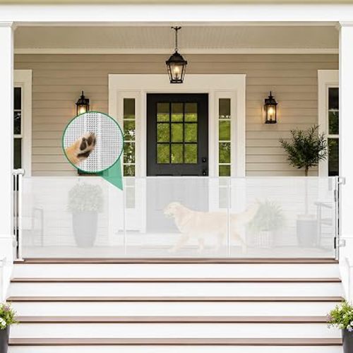 Reinforced 85" Wide Baby Gate Retractable Dog Gate, Indoor/Outdoor, White
