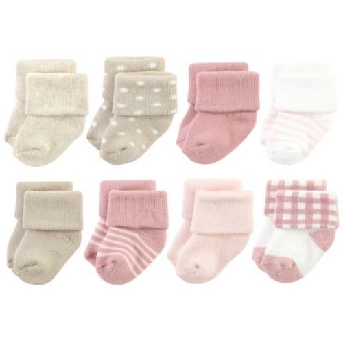 Hudson Baby Infant Girl Cotton Rich Newborn and Terry Socks, Mauve Taupe, 0-6 Months