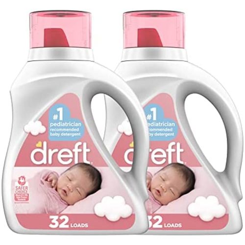Dreft Stage 1: Newborn Hypoallergenic Baby Laundry Detergent Liquid Soap (HE), Natural for Baby, Newborn, or Infant, 46 Fl Oz (Pack of 2)