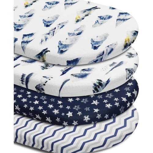 4 Pack Breathable Bassinet Sheets for Baby Boys Neutral Unisex Soft Bassinet Fitted Sheets for Toddler Travel Bassinet (Mountain)