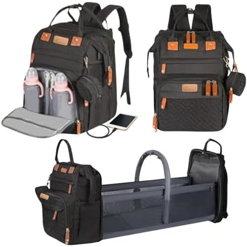 Baby Diaper Bag with Changing Station, Waterproof Diaper Bag Backpack for Mom/Dad, Baby Shower Gifts, w/USB Charging Port, Insulated Bottle Holders & Pacifier Case, XL Storage Backpack, Black