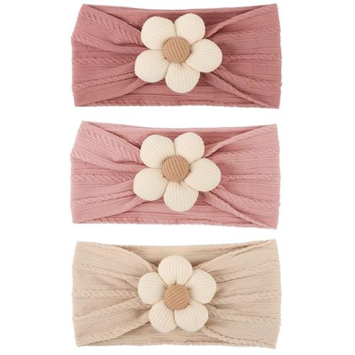 DRESHOW BQUBO Baby Flower Headbands Baby Girls Nylon Headbands Soft Stretchy Hairbands Handmade Hair Accessories for Newborn Infant Toddlers Kids Baby Essentials 3 Pcs