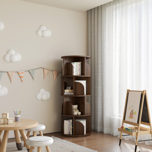 George Oliver Rotating Bookshelf, 4 Tier Small Bookcase Corner Shelves Display Storage Tower Space-saving Revolving For Small Space | Wayfair