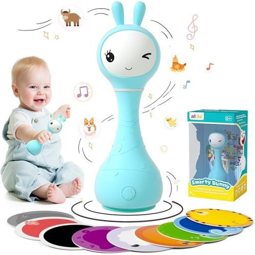 alilo Smarty Bunny Baby Rattle Musical Light Up Toys, Infants Newborns Baby Toys 0-3-6-12-18-24 Months,1 Year Old Boy Girl Gifts, 4 Music Modes and Color Recognition Function with 9 Color Card