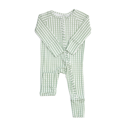 Sleep Romper - Gingham, Sage 3-6 mo.