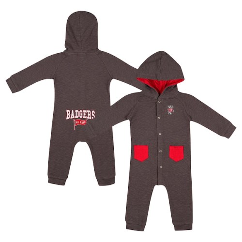 Wisconsin Badgers Colosseum Newborn & Infant Zando-Zan Waffle Full-Snap Hooded Romper - Charcoal