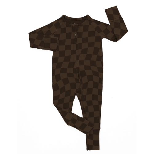 Neutral Wavy Checker| Brown Bamboo Romper