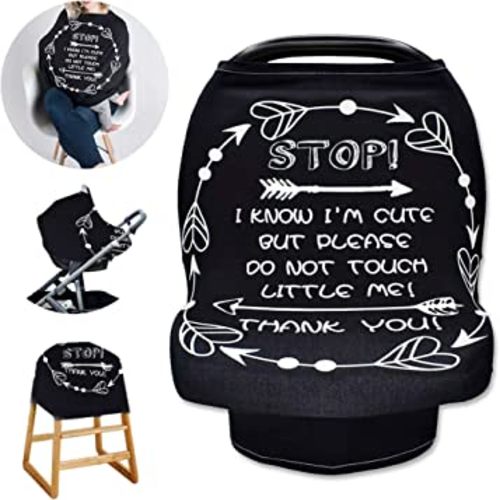 Car Seat Covers for Babies, No Touching Sign Car seat Canopy, Infant Stroller Covers for Newborn Girl Boy, Multiuse Nursing Covers for Breastfeeding, Ultra-Soft Breathable, High Chair Cover, Black