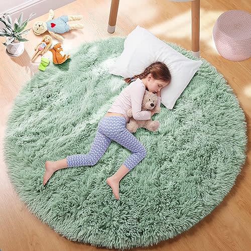 PAGISOFE Round Rugs 5Ft, Purple Area Rug, Circle Rug for Kids Bedroom, Fluffy Shaggy Carpets, Indoor Small Teepee Furry Mat, Comfy Reading Carpets, Circular Rugs for Girls Baby Room Decor Aesthetic