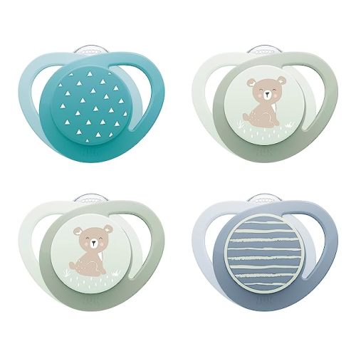 NUK Glow-in-The-Dark Orthodontic Pacifier with Heart-Shaped Shield, BPA-Free, fits 6-18 Months, 4-Pack