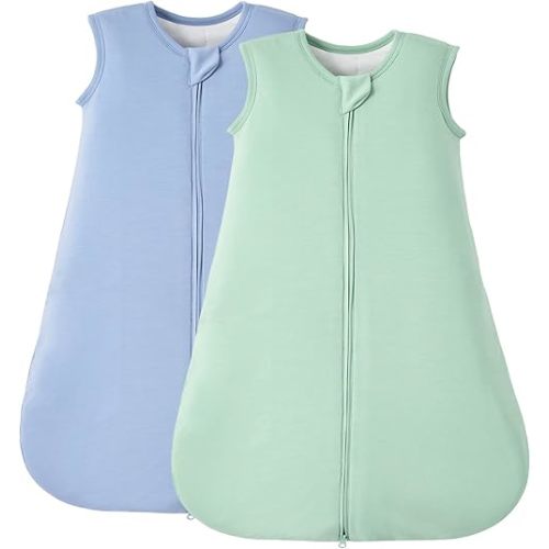 2 Pack Buttery Soft Rayon Made from Bamboo Baby Sleep Sack 0-6 Months 1.0 TOG, Premium Baby Sleeping Bag 2-Way Zipper for Babies