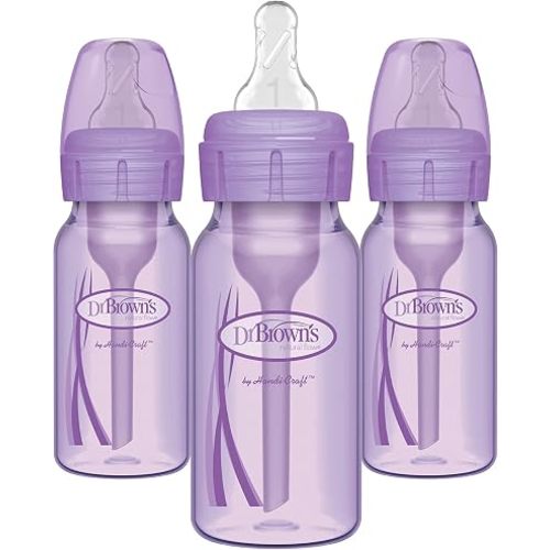 Dr. Brown's Anti-Colic Options+ Narrow Baby Bottles, Purple, 4 oz, 3-Pack