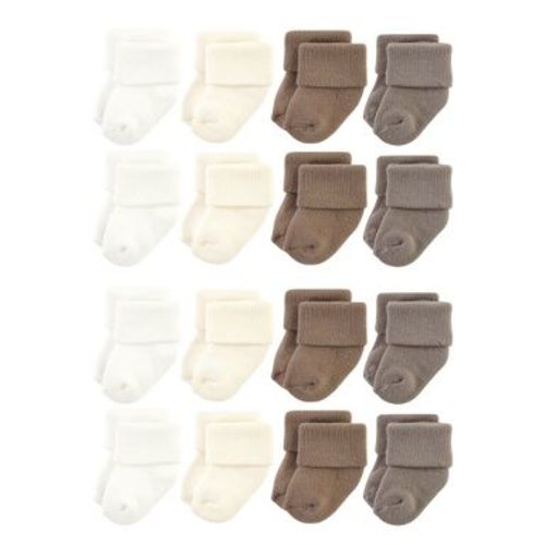 Hudson Baby Cotton Rich Baby Terry Socks 16-Pack, Solid Beige Brown, 6-12 Months