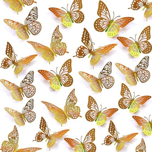 SAOROPEB 3D Butterfly Wall Decor, 48 Pcs 4 Styles 3 Sizes, Removable Metallic Wall Sticker Room Mural Decals for Kids Bedroom Nursery Classroom Party Decoration Wedding Decor DIY Gift (Rose Gold)