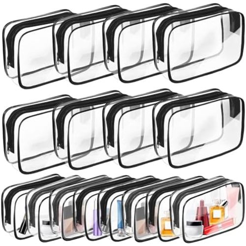 AURUZA Clear Makeup Bag,Portable Travel Toiletry Bags with Zipper, TSA Approved Clear Organizer Bags, PVC Cosmetic Pouch for Airport Airline Compliant