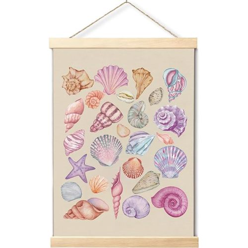 Rwykg Pink Coastal Cowgirl Poster Hanger Frame Decor, Seashell Wall Art Poster Hanger Frame for Bedroom Seashell Wall Hanging Banner Decor(12x16 Inch)