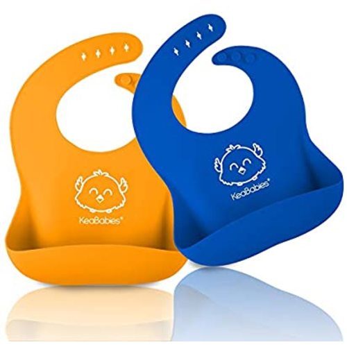 Silicone Baby Bibs - Waterproof, Easy Wipe Silicone Bib for Babies, Toddlers - Baby Feeding Bibs with Large Food Catcher Pocket - Travel Bibs Set for Boys, Girls - Food Grade BPA Free (Funtastic)
