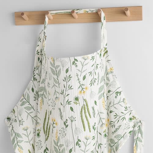 Yoofoss Muslin Nursing Cover for Breastfeeding, 100% Cotton Breastfeeding Cover with Arch Neckline, Soft Breathable Privacy Nursing Covers for Women, Multi-use Breastfeeding Essentials-Plants