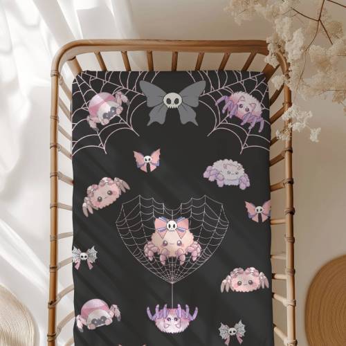 Creepy Cute Comfort: Goth Spider Minky Fitted Crib Sheet, Gothic Nursery Decor, Spooky Nursery Bedding for Your Little One, Goth Crib Sheet